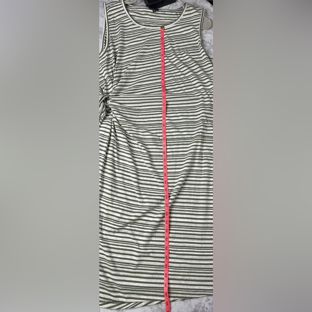 Cotton Striped faux wrap Side Tie green sleeveless Midi Shift Dress 2x petite - Picture 6 of 7